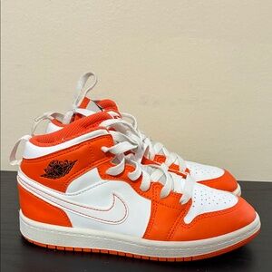 Nike Jordan 1 Mid SE Metallic Electro Orange & White Sneakers Size 13.5c